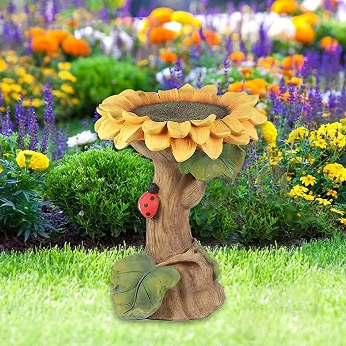 Polyresin Sunflower Bird Bath, Standing Bird Feeders Simulation Flower for outdoor indoor Decoration