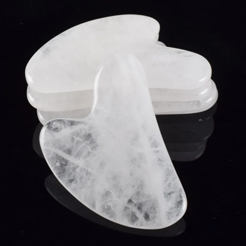 White Clear Crystal Guasha Massager Clear Quartz Jade Stone Eyes Neck Full Body Gua Sha Scraping Massage Facial Tools