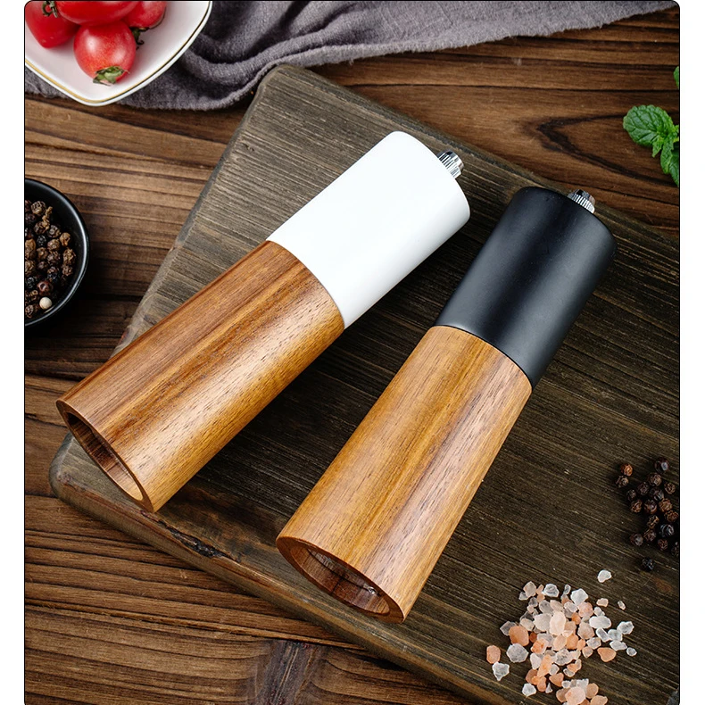 Newest White And Black Walnut Wood Spice Grinder Kitchen Wooden Pepper Muller Mills