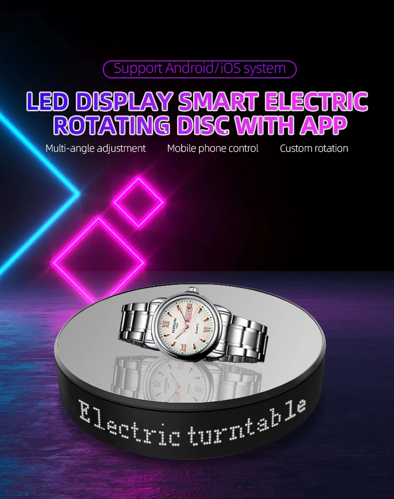 Led Display Stand 360 Degree Rotating Display Rack Watch Jewelry Cosmetics Phone Electric Showcase Turntable for Product Display