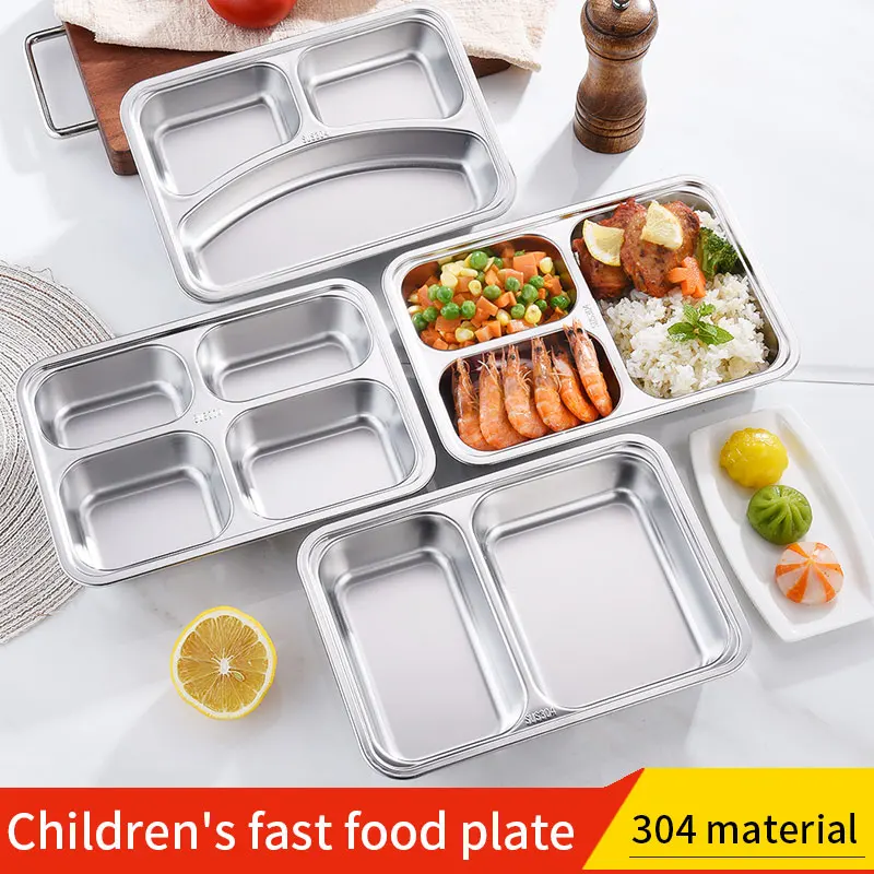 304 stainless steel dinner plate with lid Daily use of school restaurant kids dinner plate