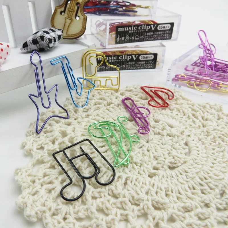 high quality promotional gifts custom logo metal shinny color music note design piano shape paper clip