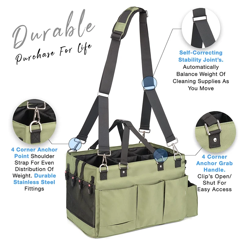 Large Wearable Cleaning Handle Caddy Organizer Waist Straps Shoulder Supply Cleaning Caddy Bag