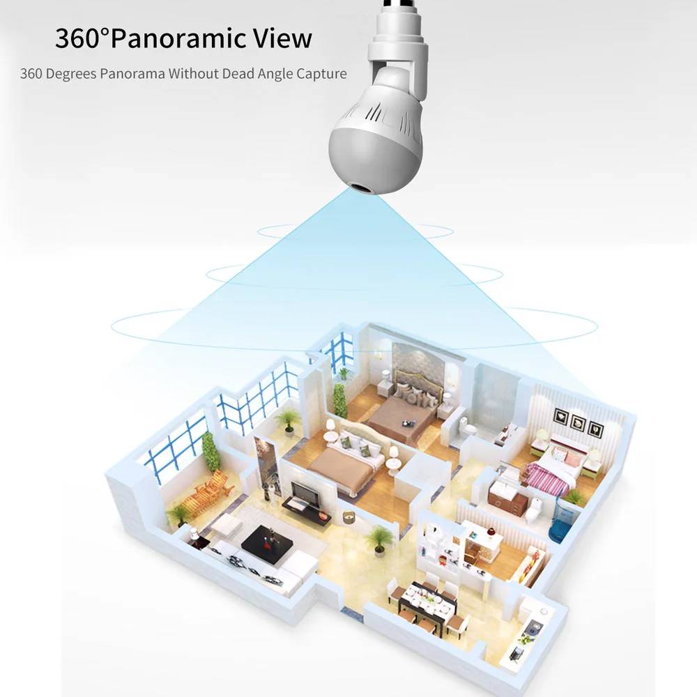 Online TV Shopping Gadget Home CCTV 360 Fisheye Panoramic Bulb Wifi IP Camera Real Time Video Camera V380