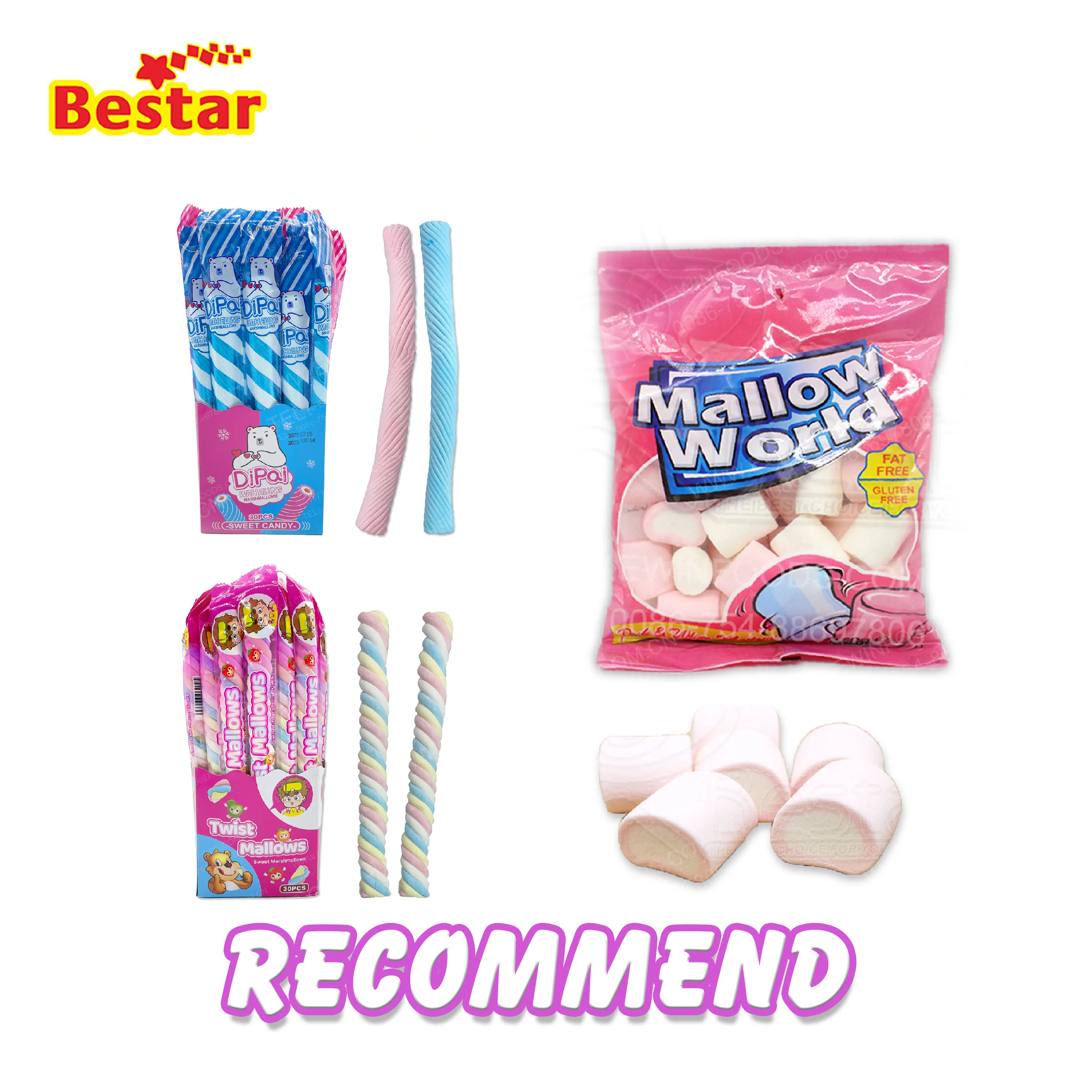 halal  marshmallow twists in barreled china marshmallow candy