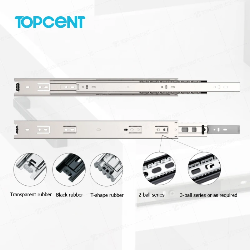Soft Close 45mm Kitchen Cabinet Drawer Slide Railing Furniture 3-Fold Full Extension Telescopic Ball Bearing Drawer Channel Rail