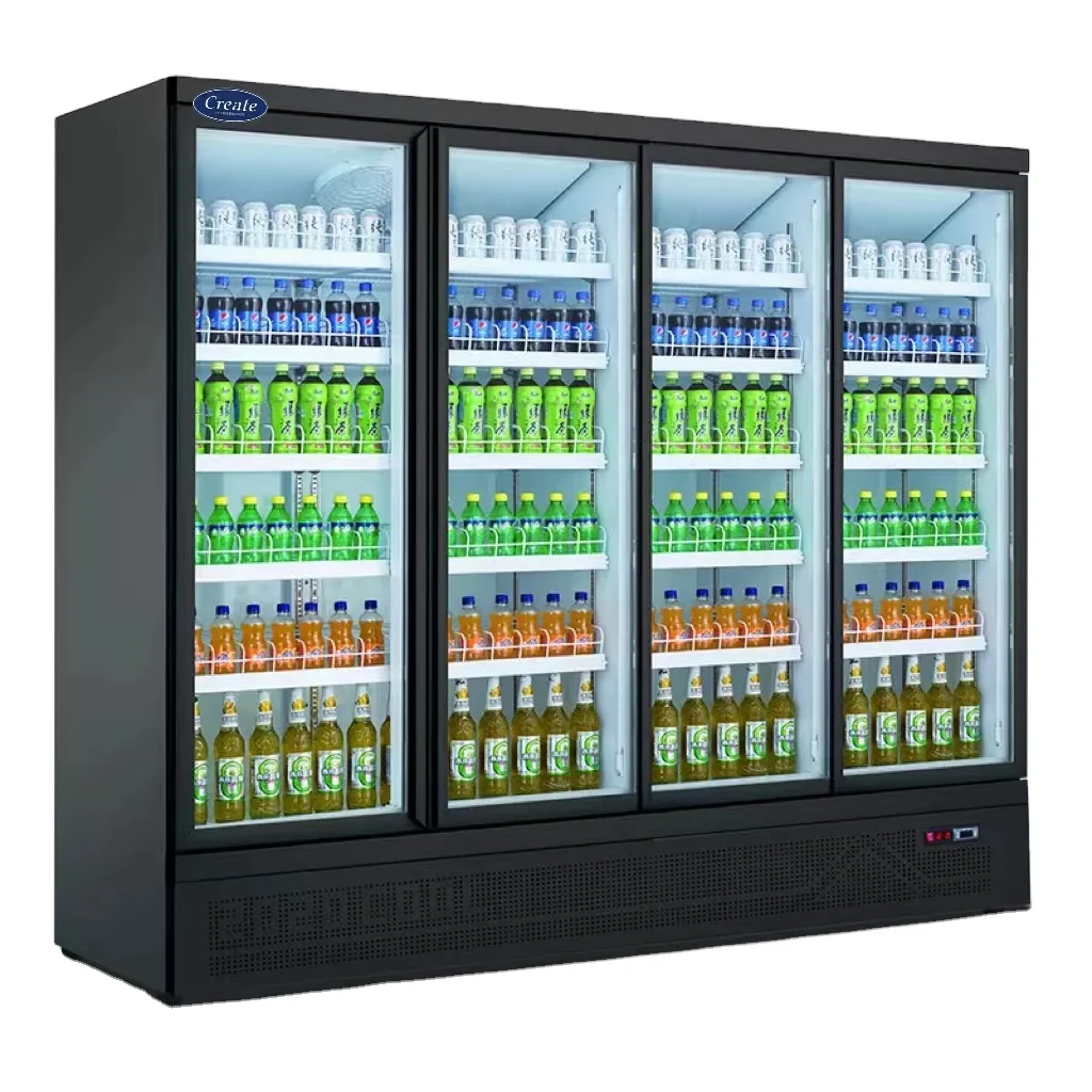 Glass door display cooler with display cold room, glass door display freezer suitable for commercial