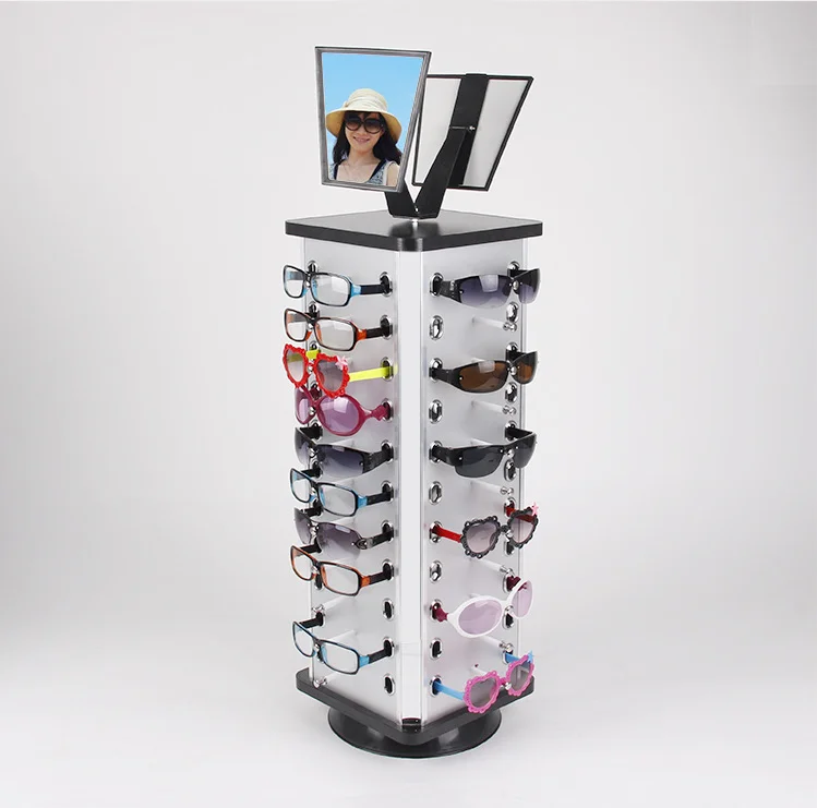 Factory Wholesale 360 degree rotating glasses shelf eyewear rack rotating sunglasses stand with mirror