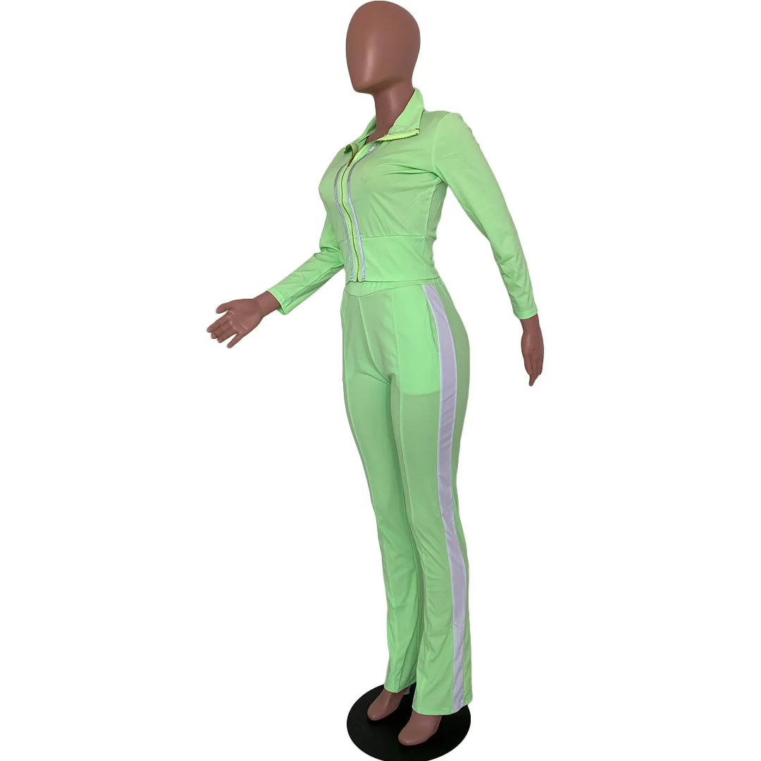 LO-2082509 fall  high collar long sleeve solid color drawstring casual Ladies Two Piece Set Women Clothing