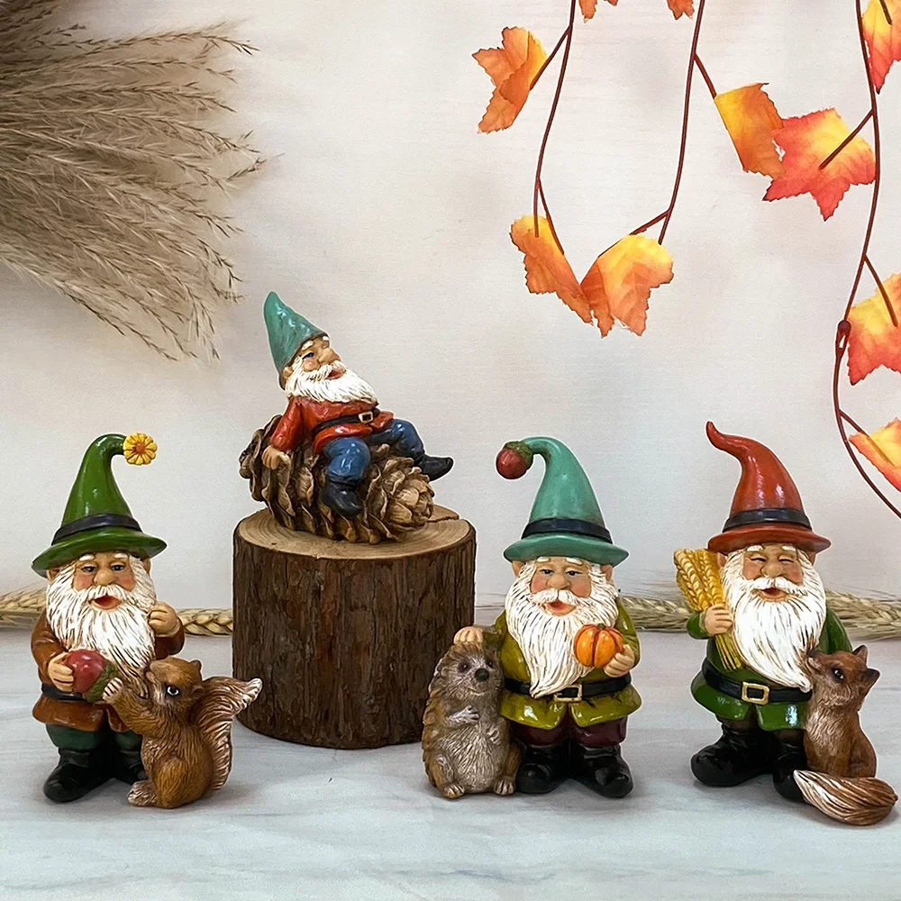 Custom funny garden Gnomes resin mold autumn dwarf with fox outdoor decoration poly resin gnomes with mushroom