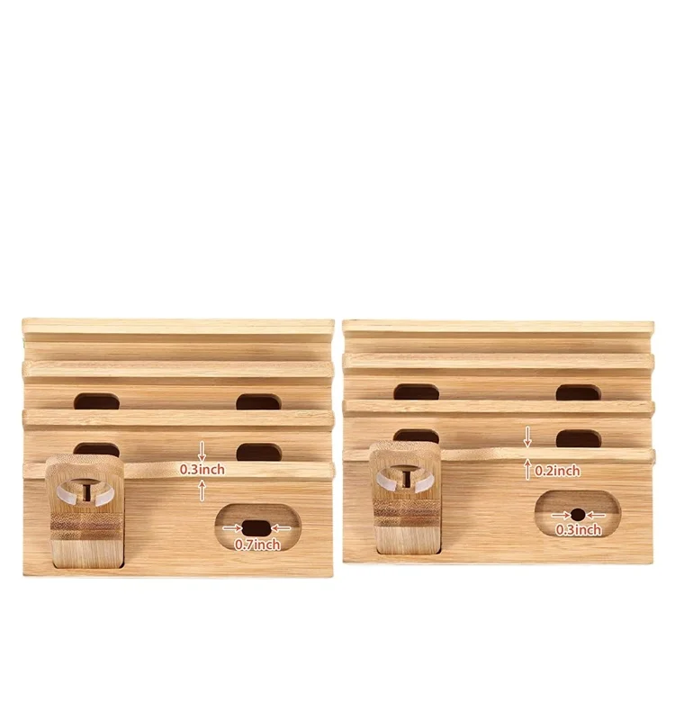 Bamboo Charging Station for Multiple-Devices Mobile Phone Docking Station Organizer