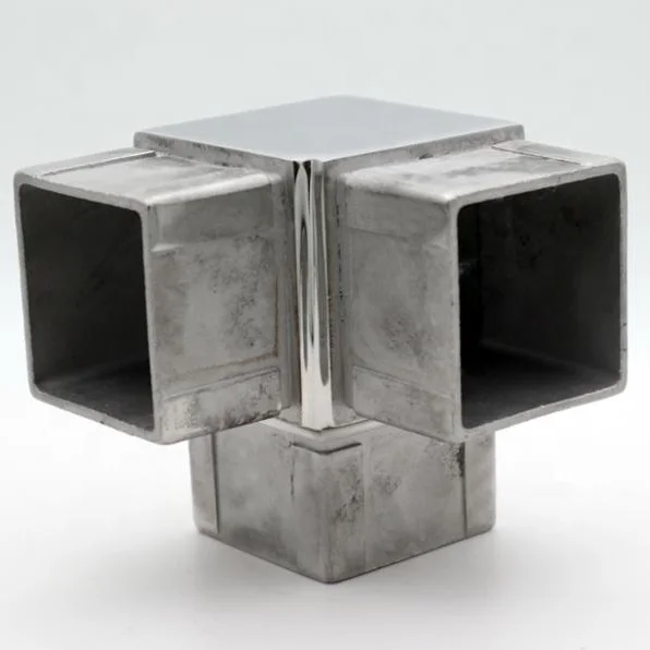 Stainless adjustable handrail pipe three way square steel tube connector