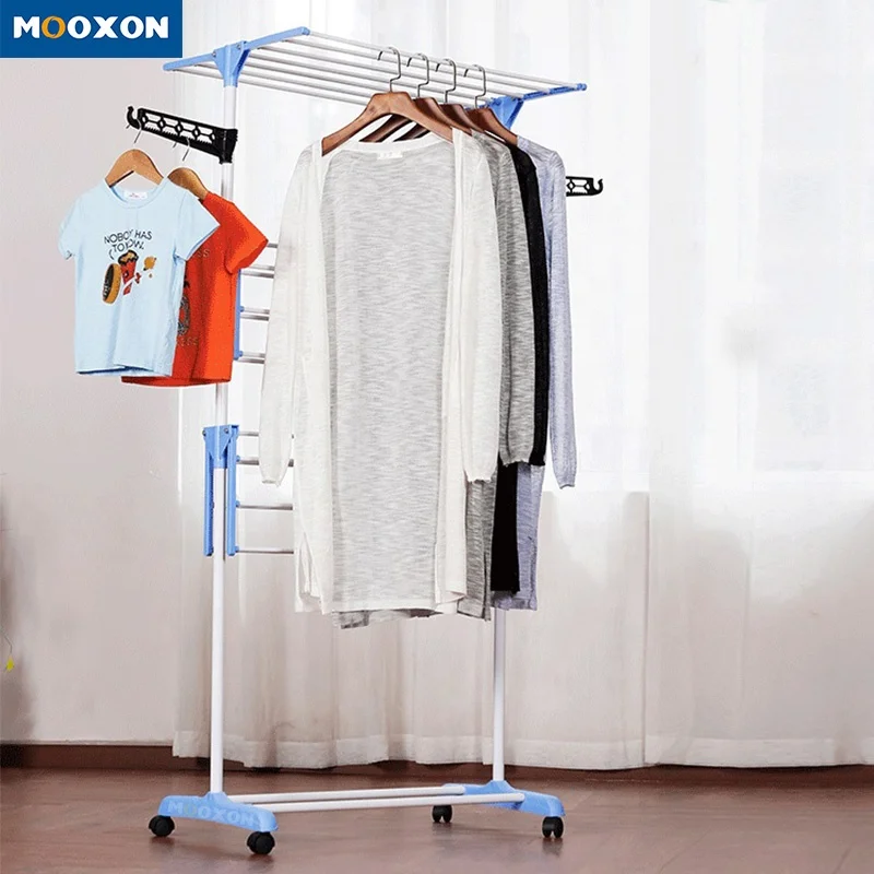 Laundry 3 Tier Foldable Multipurpose Coat Cloth Hat Racks Organizer Hanging Clothes Hanger Clothing Display Drying Cloth Rack