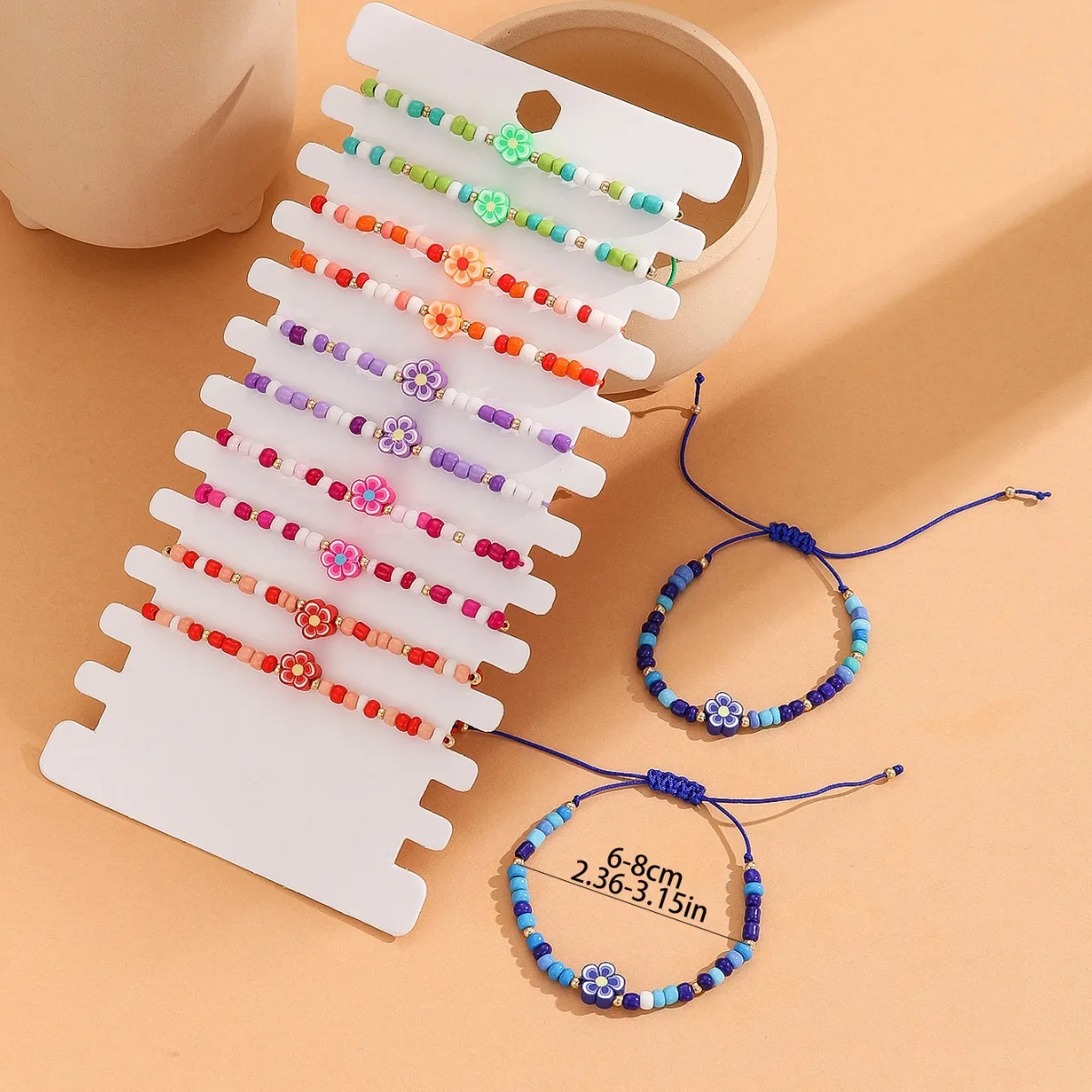Factory Price Seed Bead clay Flower Bracelet Cute Fruit Beads Gold Heart Seed Bead women Bracelet set