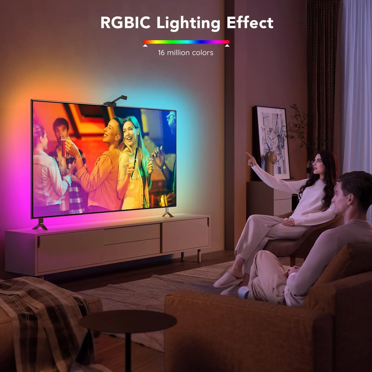 Alexa& Google Music Sync Tuya App Control TV Light for 50-70 inch TVs RGBIC Wi-Fi TV Backlights with Camera Led Strip Light