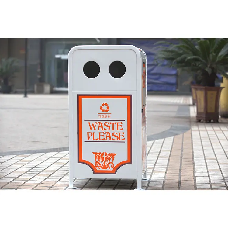 outdoor steel iron garbage trash can outside street park metal rubbish litter bin public commercial recycling waste basket