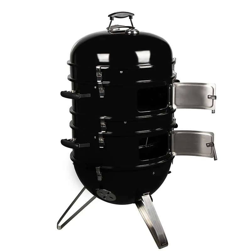 Commercial 22 inch double layer round easily cleaned smoker grill with attached lid