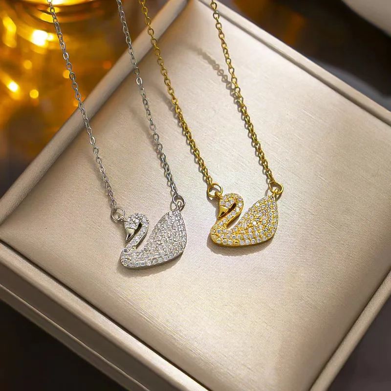 New Stainless Steel Jewelry Elegant Temperament White Swan Fine Jewelry Sets Zircon Necklaces for Women Necklace