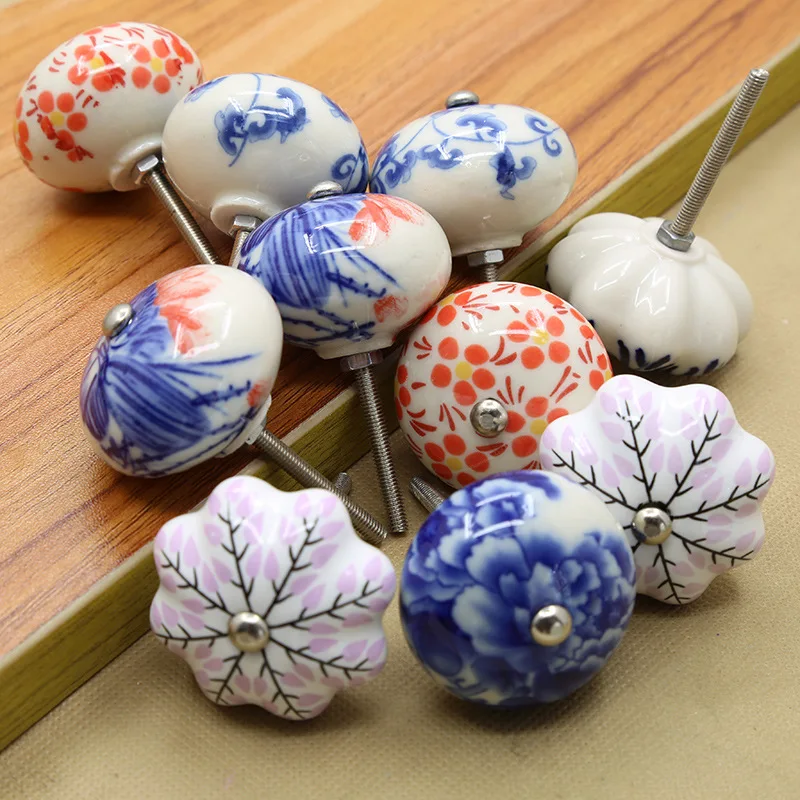  American ceramic handle retro describes art drawer ambry door wardrobe blue and white