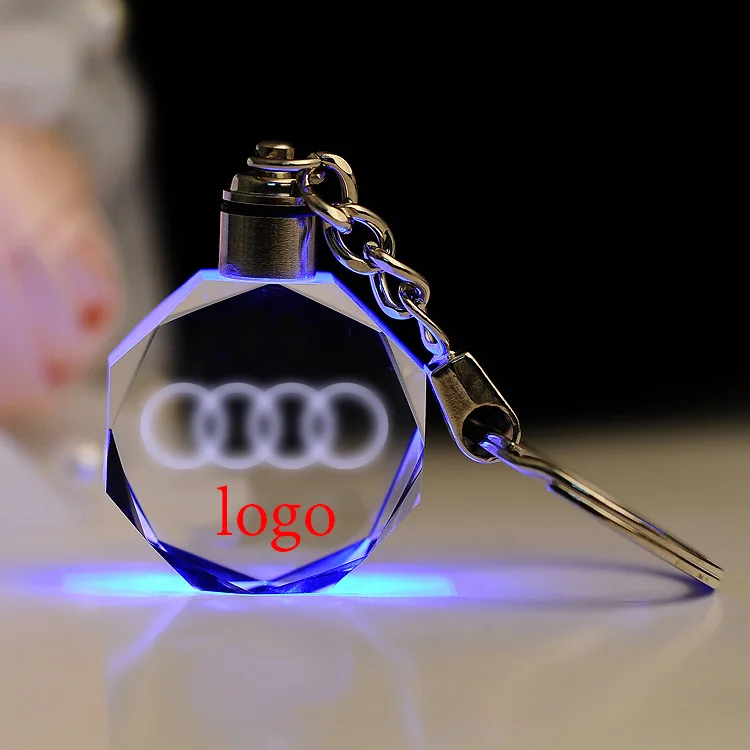 Cheap Wholesale K9 Blank Sublimation Led Crystal Keychains Car Logo Glass 3d Crystal Keychain For Giveaways