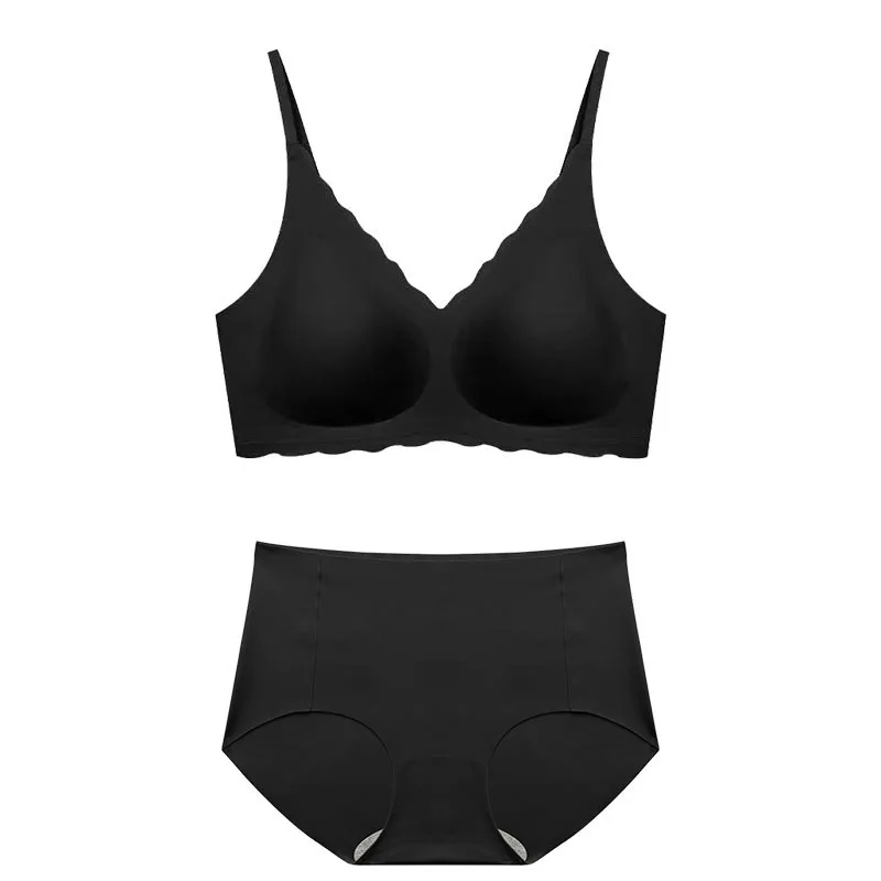 Wholesale girl Ice silk traceless comfortable sleep breathable wireless free cup size adjustable strap latex bra and panties