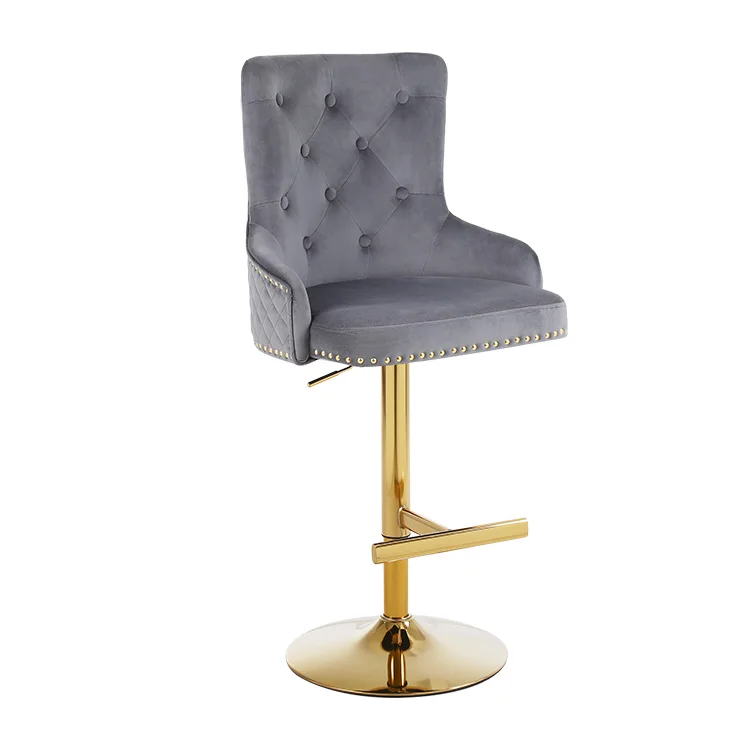 Square back velvet hand made bar chair Height adjustable chrome base restaurant bar stool