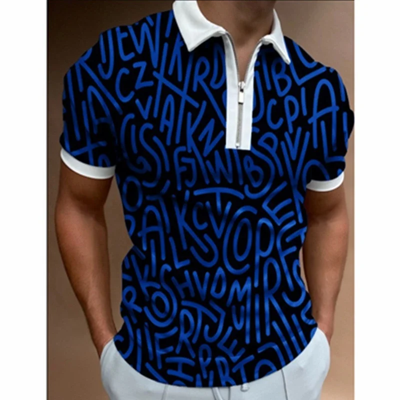 wholesale 3D printed T-shirt lapel zip polo Quick dry and breathable mens clothing polo shirts