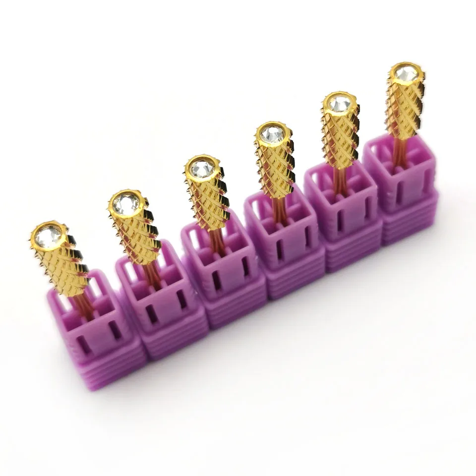 HYTOOS 4XC Large Barrel Nail Drill Bits with Crystals Manicure Carbide Burr Nail Accessories Gel Removal Milling Cutter