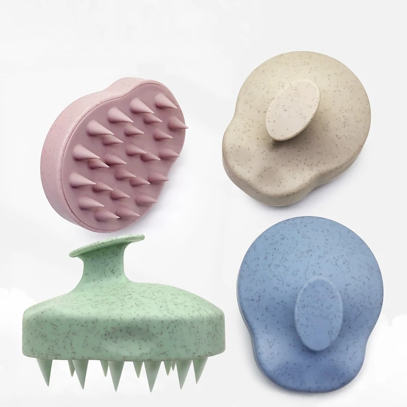 Print logo Wheat Straw Shampoo Brush Scalp Exfoliator Care Hair Washing Brush Soft Silicone Scalp Massager Brushes