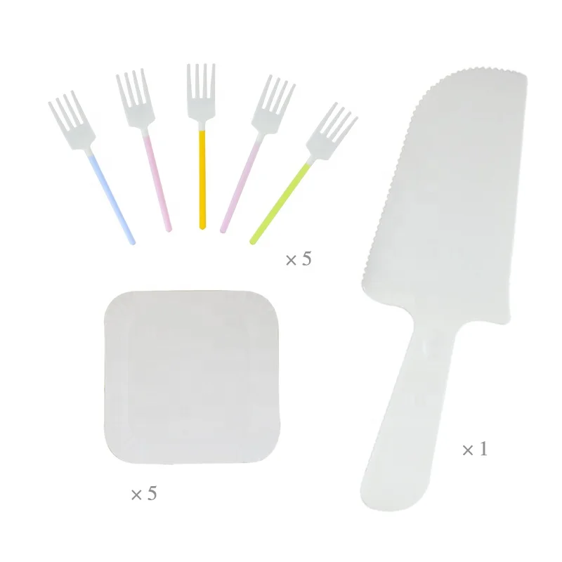 11 PCS Bag Paper  China Wholesaler Disposable Cake Tableware Set Paper Plate Forks and Knife Dinner Set