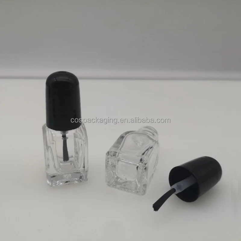 Transparent Square Vial 2ML 3 Black Lid Small Mini Empty Makeup Packaging Nail Oil Polish Enamel Glass Bottle With Brush