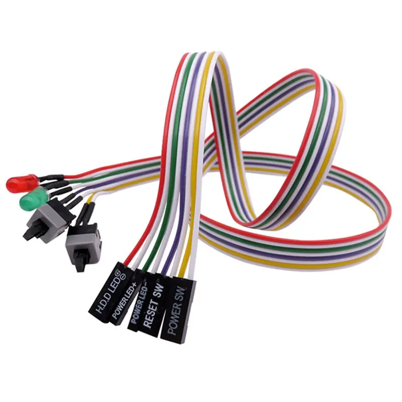 
Set of 4 Computer Motherboard Power Cable 2 Switch On /Off/Reset with LED Light Computer chassis switch line 