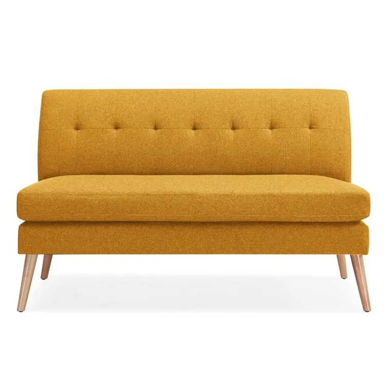 Nordic Modern Living Room Office Furniture Upholstered Wooden Frame Leg Fabric Linen Armless 2 Seat Loveseat Leisure Sofa