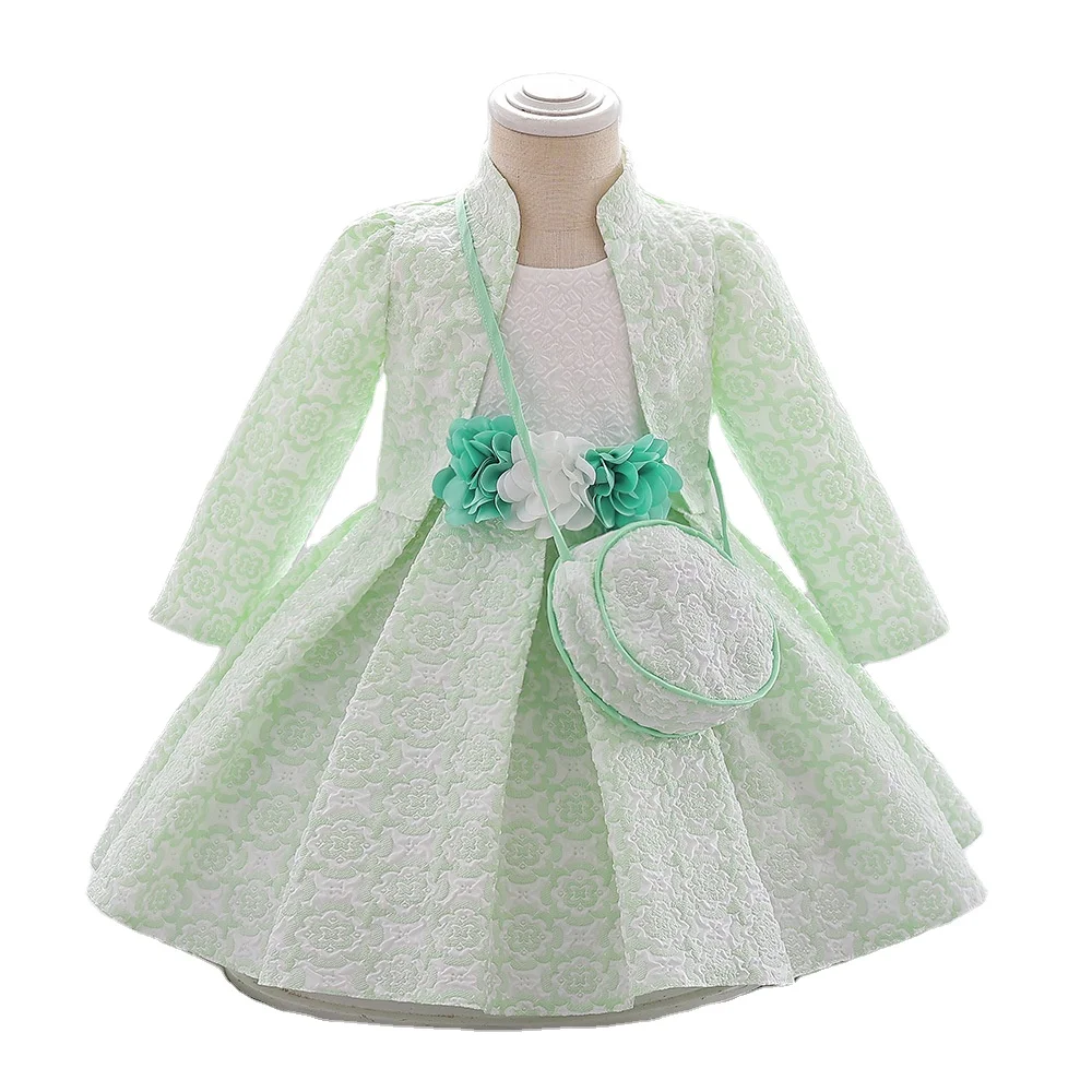 0-3 Years Autumn New Pink Flower Girls Dresses Princess 3pcs High-end Kids Clothing Baby Girls Party Dress