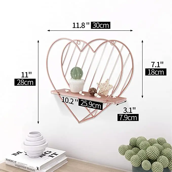 Customized Small Wall-Mounted Metal Heart-Shaped Floating Decorative Shelves Simple Wall Hanging Shelf Home Décor For Kids Room