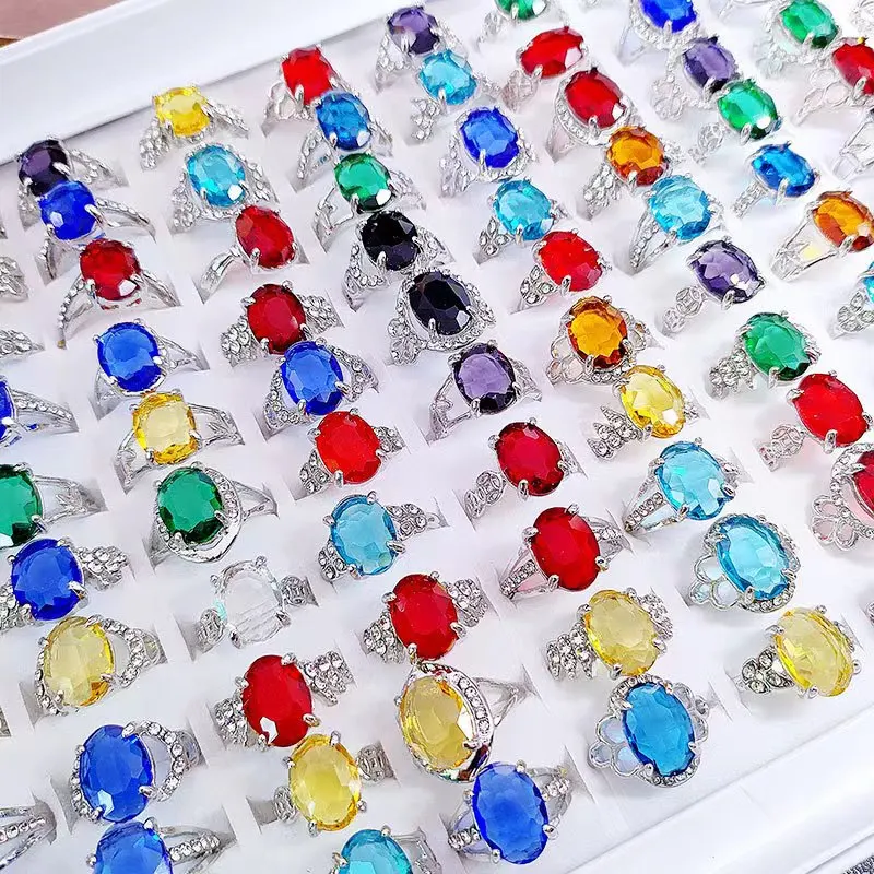 2024 New hot female crystal zircon ring, fashion color crystal ring. Shiny glamour ring for women