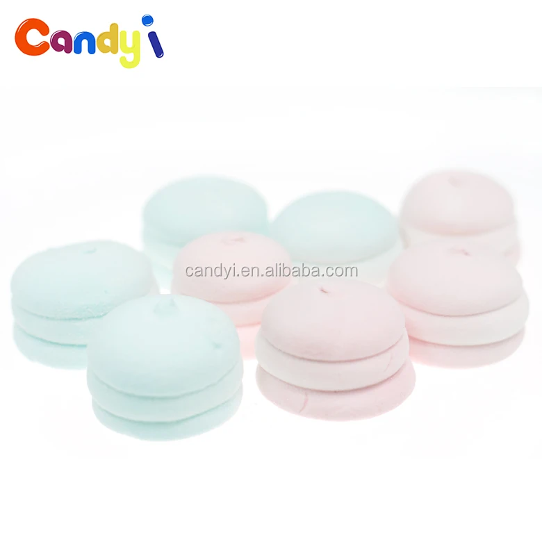 China manufacturer hamburger shaped pink and blue marshmallow candy