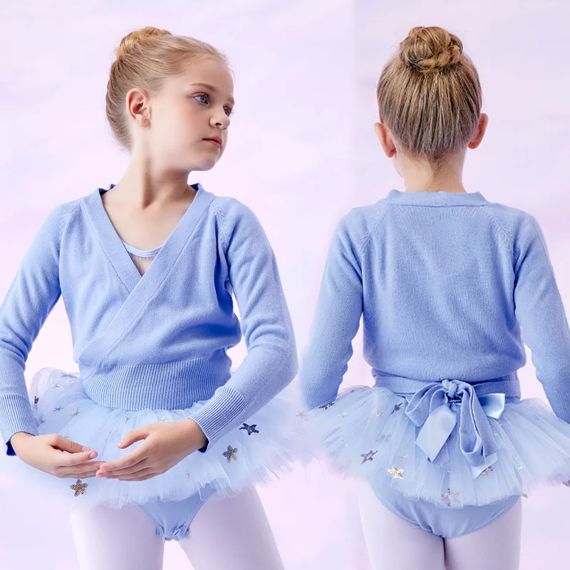 Children Dance Sweater Coat Girls Chinese Ballet Skirt Shawl Autumn  Winter Cardigan plus Knit Long Sleeve Training Clothes