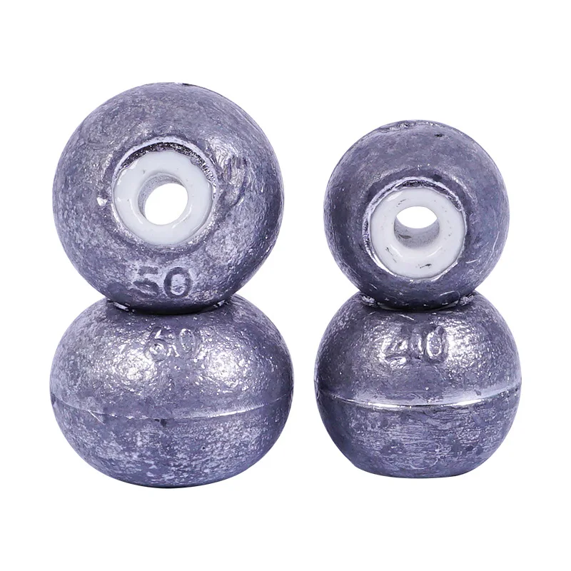 High Quality 12 Sizes 20G-100G Ball Shape Casting Lead Sinker With Ceramic Connecting Hole for Saltwater&Freshwater Fishing