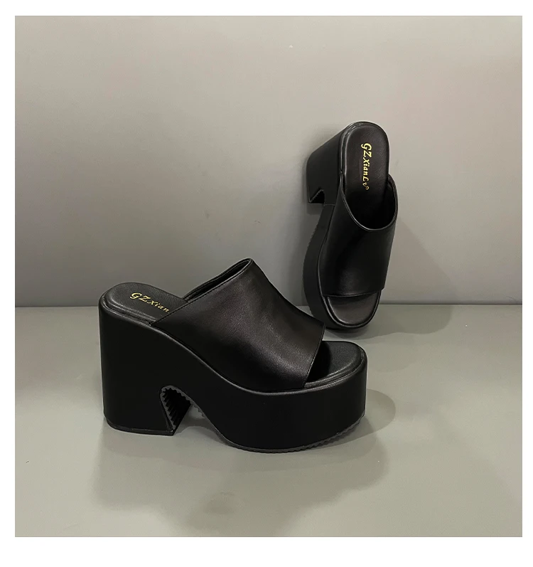 Big Size Summer Black White Chunky Heeled Mules Leisure Platform Wedges Sandals Shoes For Women 2023 Ytmtloy House Slippers