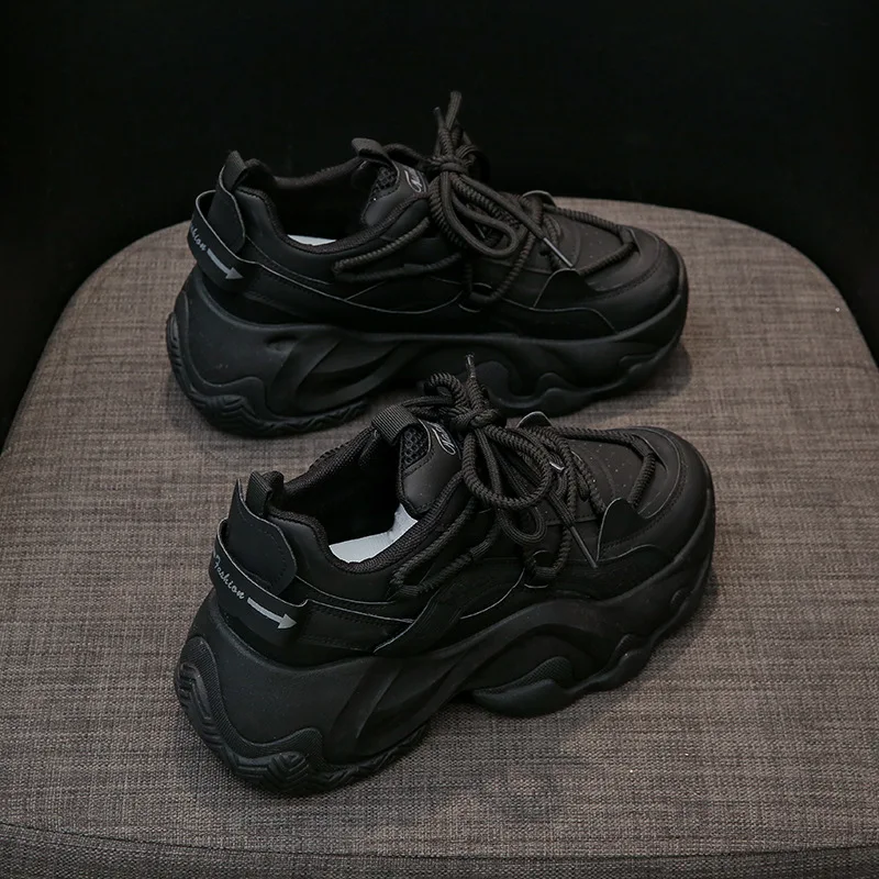 Women Sport Shoes Lace-up Casual Breathable Mesh Sneakers Black Sock Platform Shoes Outdoor Running Stretch Female Footwears