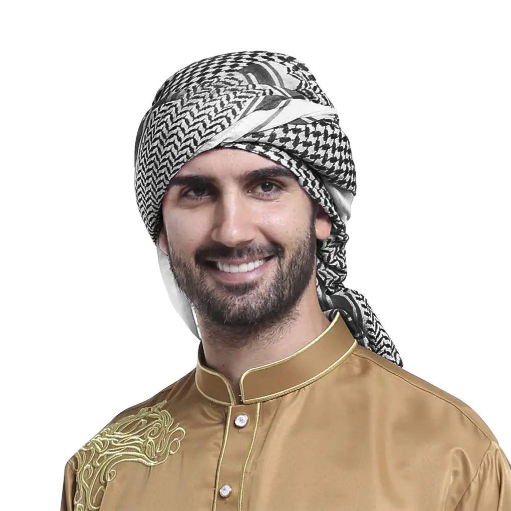 Arab Shemagh Muslim Keffiyeh Head Wrap Scarf with Aqel Rope Saudi Arabic Headscarf Plaid Dubai Turban Prayer Hijab