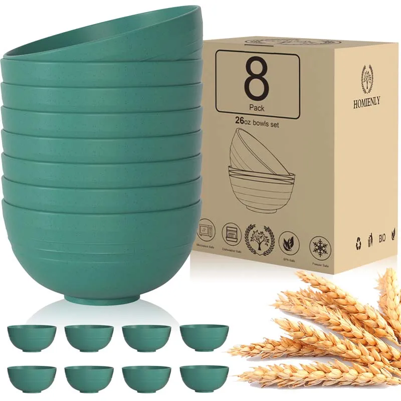 Eco Friendly Biodegradable 8 Pcs Cereal Bowls Unbreakable Wheat Straw Dinnerware Bowl Set Noodle Salad Rice Soup Bowls
