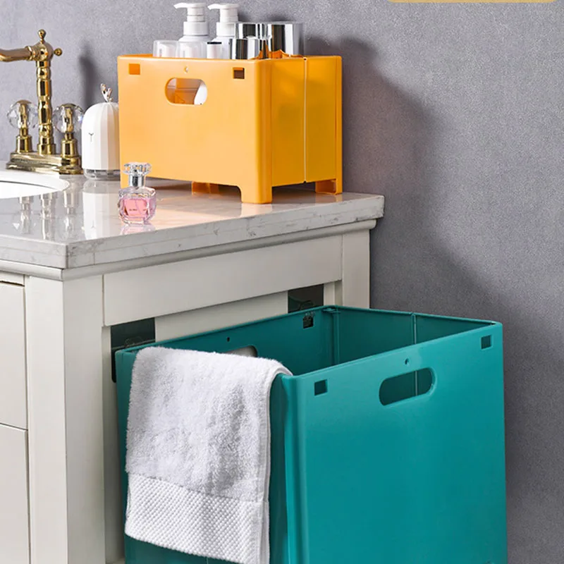 Plastic Bathroom Large Capacity Laundry Basket Fold-able Multi-Functional Storage Basket Wall-Mounted Washing Basket With Handle