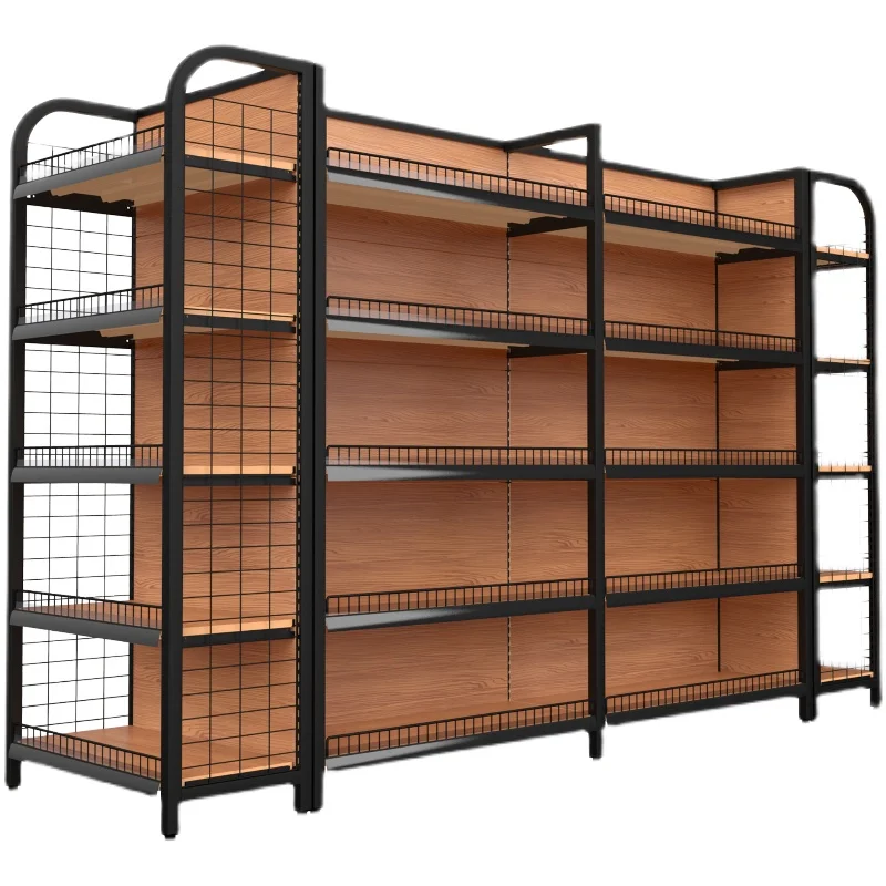Stylish wood grain multi combination gondola display shelves store shelves