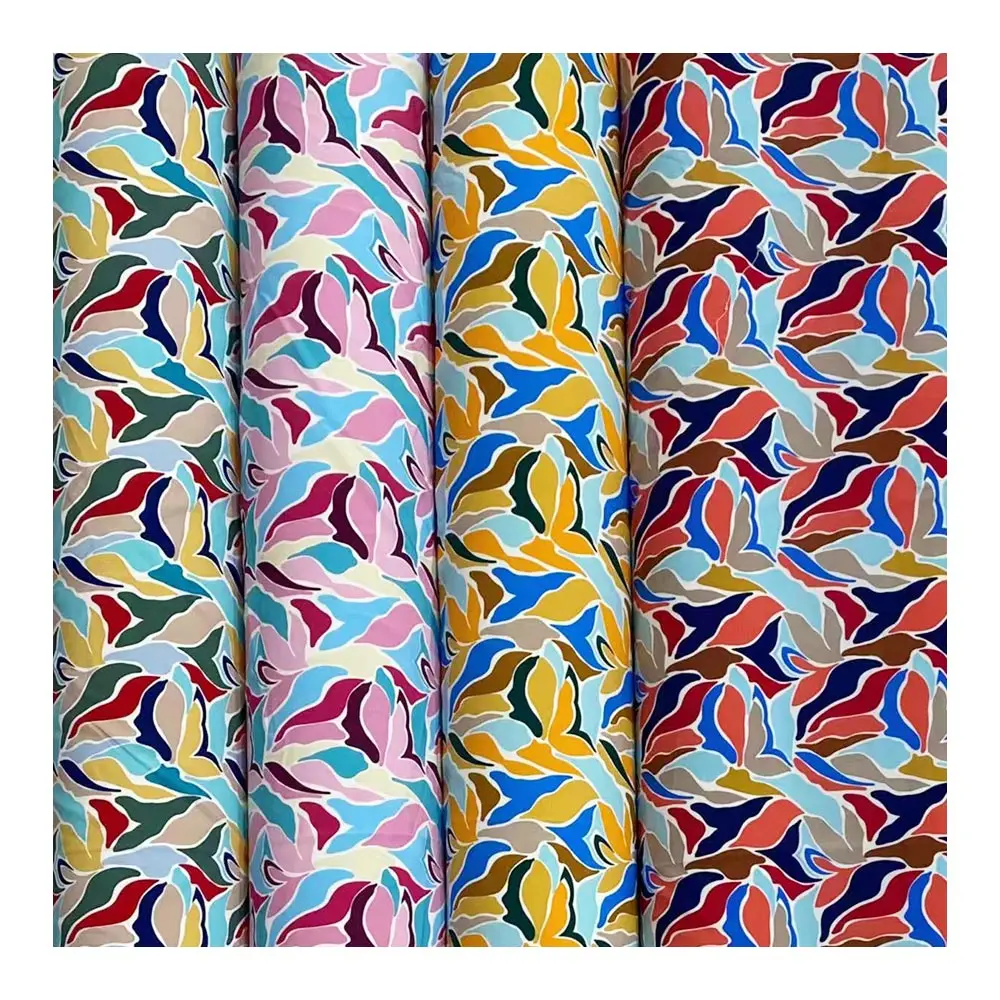 Hanlin Textile 75D 100gsm Custom Disperse Print Polyester Spandex 4 Way Stretch Polyester Fabric for Tropical Dress