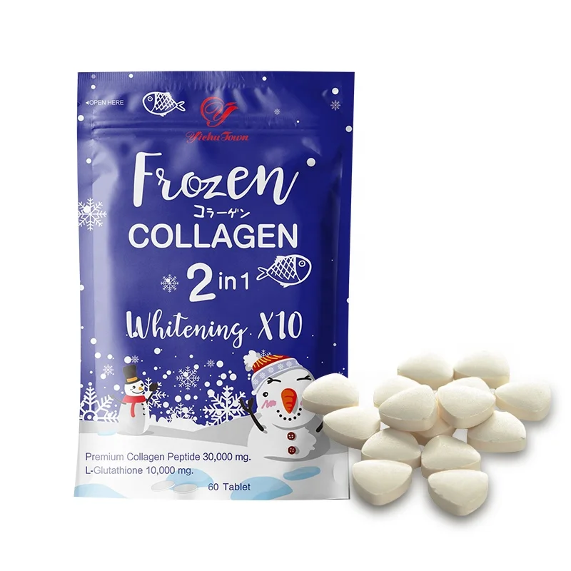 Frozen collagen 2 in 1 skin whitening tablet not capsule Marine collagen peptide powder L-glutathione pill skin brightening tea