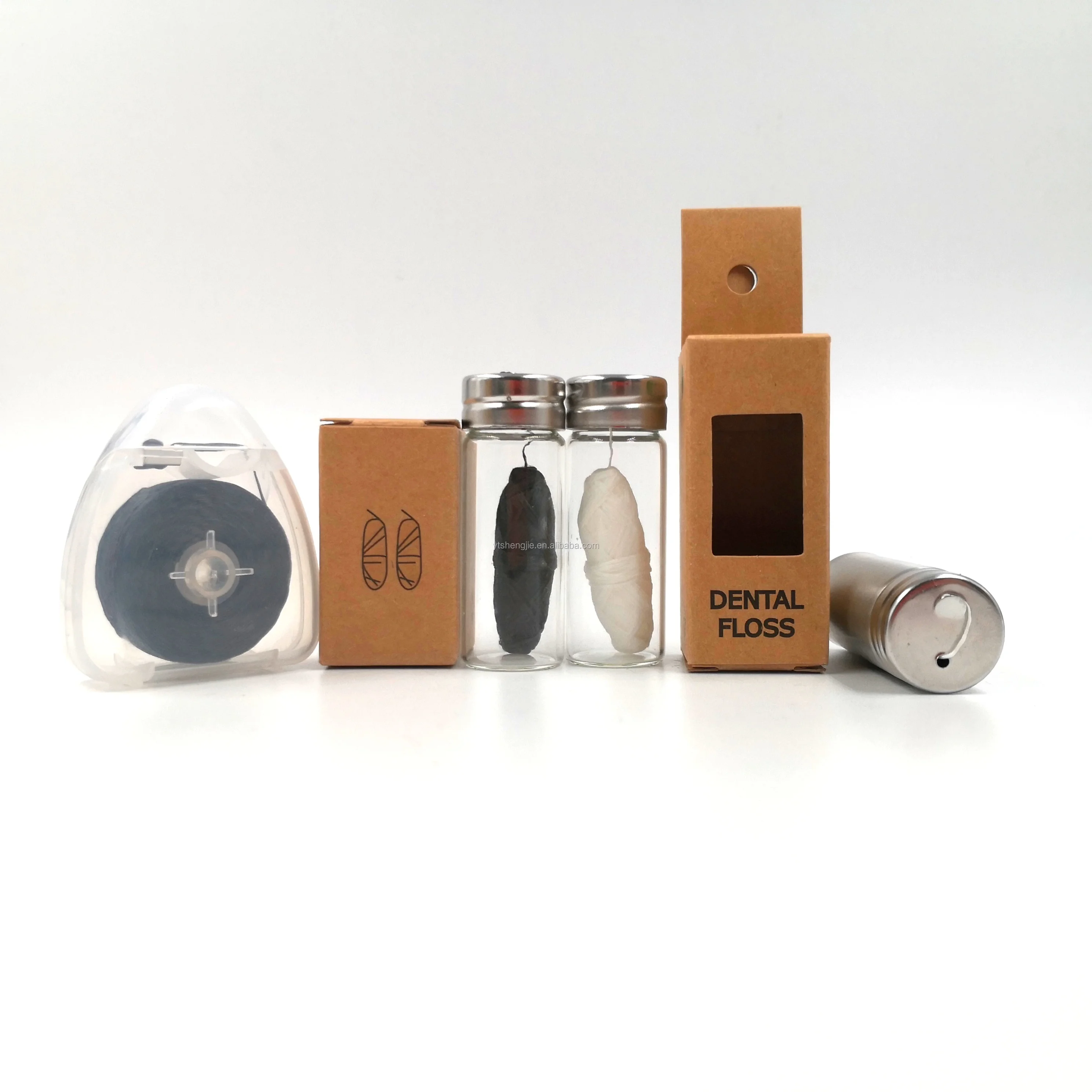 Natural 30 meters bamboo charcoal teeth floss in biodegradable container high quality dental