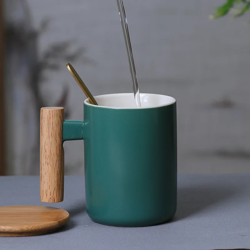 China Manufacturer Wholesale Custom Logo White Mini 10oz Ceramic Cups Coffee Mug Gift Set with Bamboo Lid & Spoon