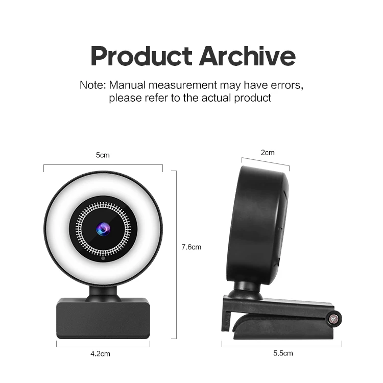 Webcam Built-in Ring Light Conference Video Computer Full Hd Web Camera with Noise-cancelling Microphones 720P 1080p 2K USB CMOS